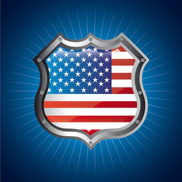 american shield over blue background vector illustration 