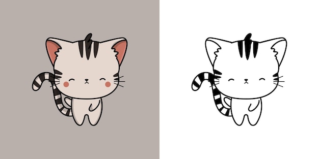 American Shorthair Cat Clipart Multicolored and Black and White. Beautiful Clip Art Cat.