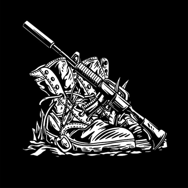 American Soldier Shoes with Refile Gun Illustration