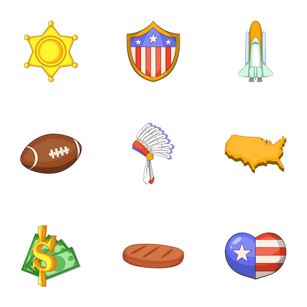 American things icons set, cartoon style