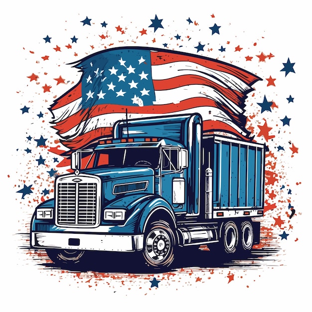 American truck 4th of july vector tshirt design