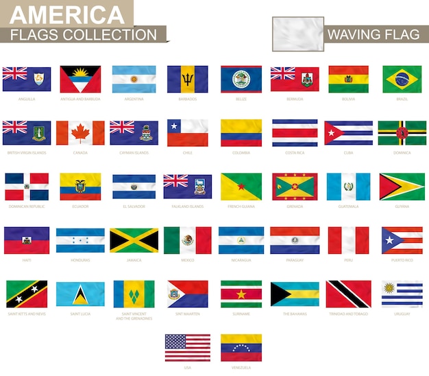 American waving flag collection Vector illustration