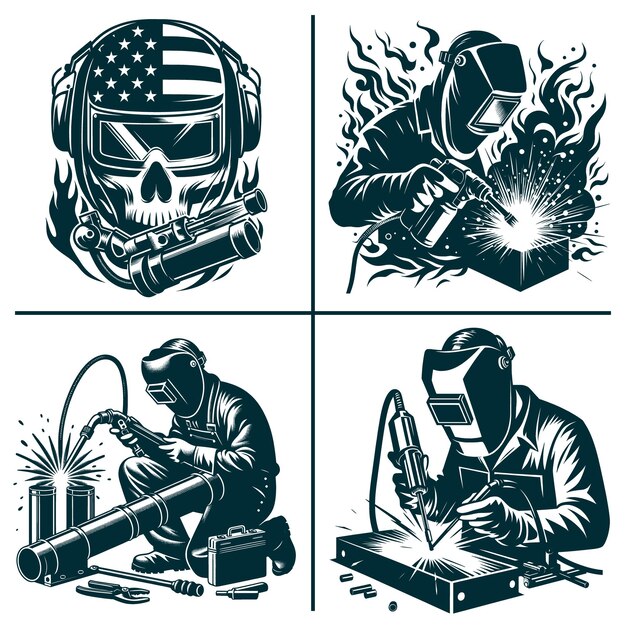 Vector american welder silhouette files welder behind american flag cricut digital files welder silhouette