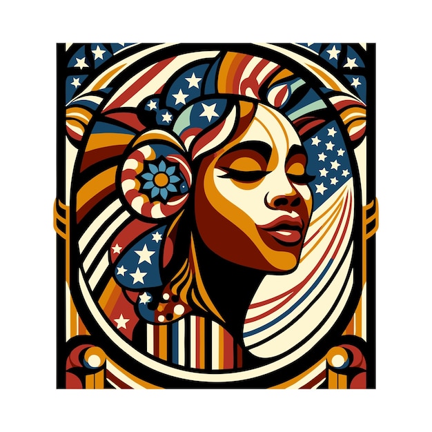 american woman flat vector design in vintage style