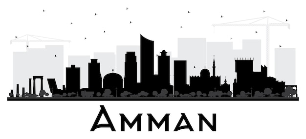 Amman Jordan City Skyline Black and White Silhouette. Vector Illustration. Simple Flat Concept for Tourism Presentation, Placard. Business Travel Concept. Amman Cityscape with Landmarks.