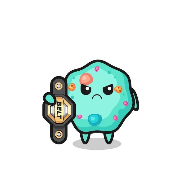 Amoeba mascot character as a MMA fighter with the champion belt , cute style design for t shirt, sticker, logo element