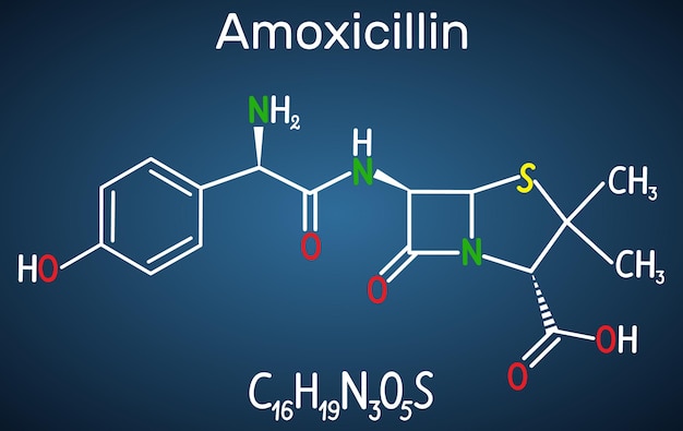 Vector amoxicillin drug molecule it is betalactam antibiotic structural chemical formula