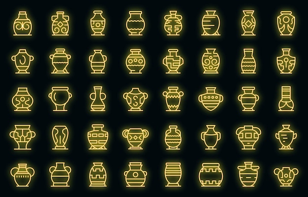 Amphora icons set vector neon