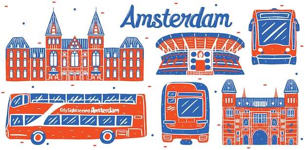 amsterdam cityscape in flat design style