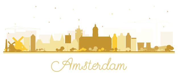 Amsterdam Holland City Skyline Silhouette with Golden Buildings Isolated on White Vector Illustration Tourism Concept with Historic Architecture Amsterdam Netherlands Cityscape with Landmarks