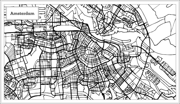 Amsterdam Holland Map in Black and White Color. Vector Illustration. Outline Map.