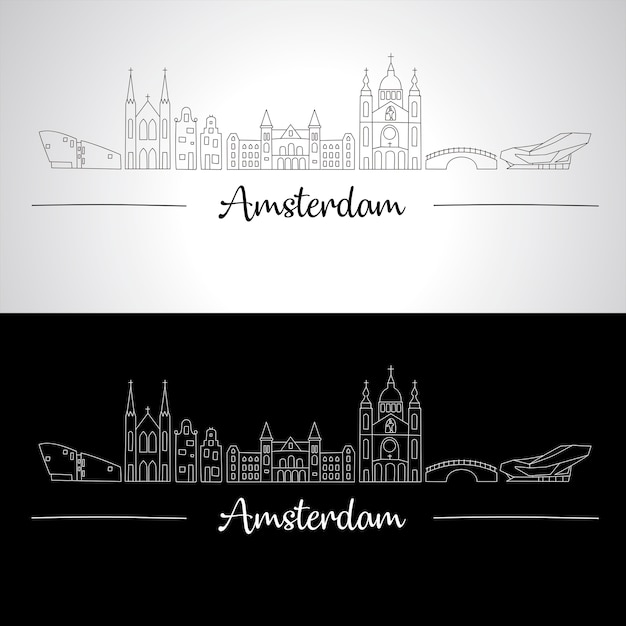 Amsterdam Skyline with all famous buildings