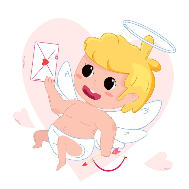 Vector amur babies little angels god eros valentines day concept design adorable angel love mail