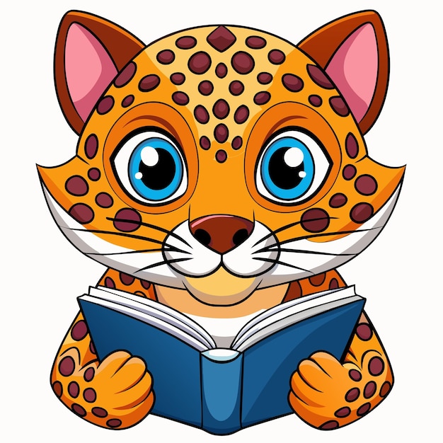 Amur Leopard reading vector kawaii