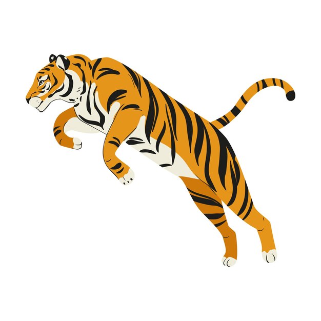 Vector amur tiger jumping isolated on white background vector tiger side view endangered animal