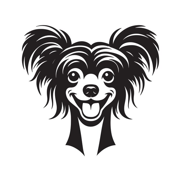 Vector an amused chinese crested dog face vector illustration in black and white