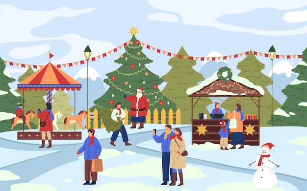 Amusement park or christmas market vector banner