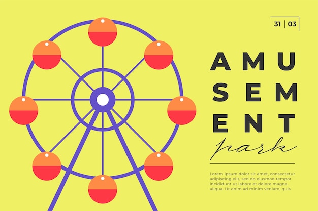 Amusement park festive minimal trendy horizontal poster with ferris wheel carnival funfair