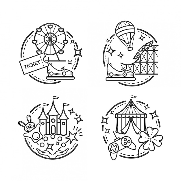 Amusement park illustrations,  outline icons