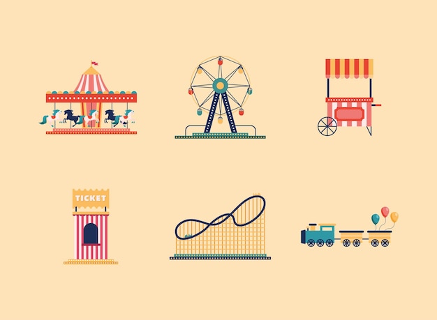 Amusement park set six icons