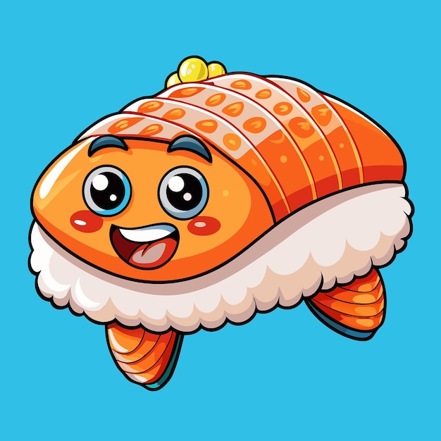 Vector amusing cartoon illustration of a sushi salmon zombie eating brains