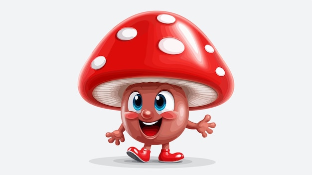 Amusing Red Mushroom Cartoon Character Walking Illustration