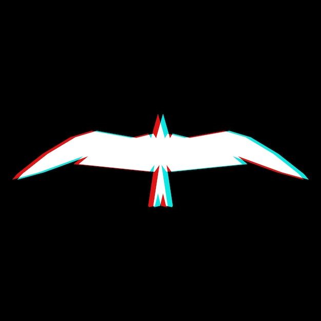 Anaglyph effect of the seagull logo on a black background. For printing on clothing, the symbol of the organization. For your design.