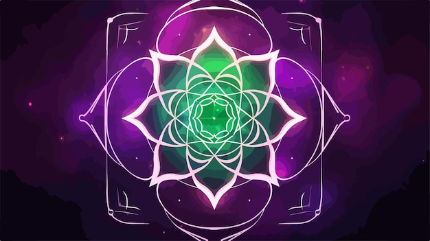 Vector anahata heart chakra lotus flower buddhism hexagram