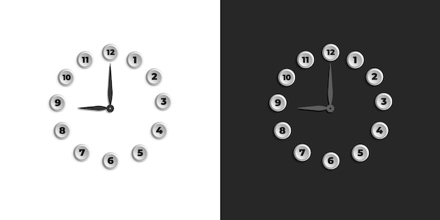 analog clock on white and black background. Clock face