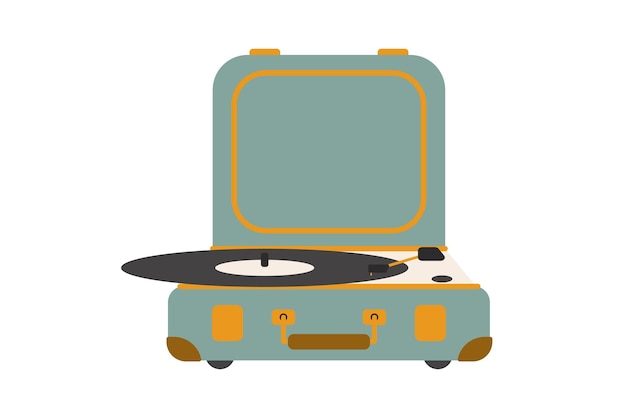 Analog music player or turntable playing a song or vinyl record isolated on a light background.