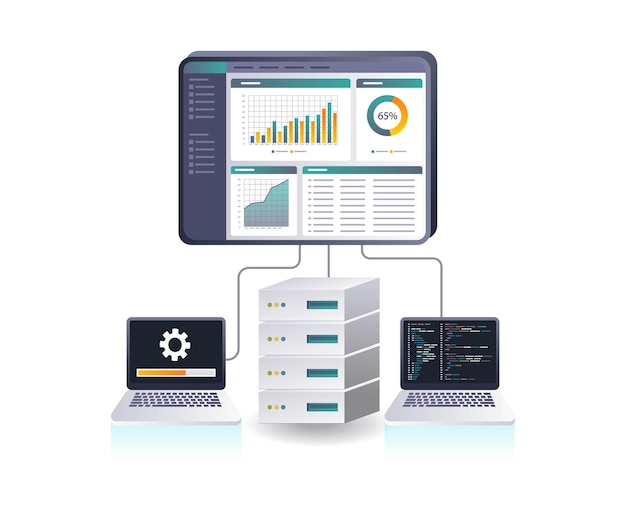 Vector analysis of server computer technology flat illustration