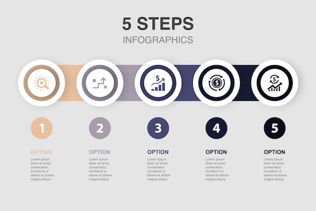 Analysis strategy profit income economy icons Infographic design layout template Creative presentation concept with 5 steps