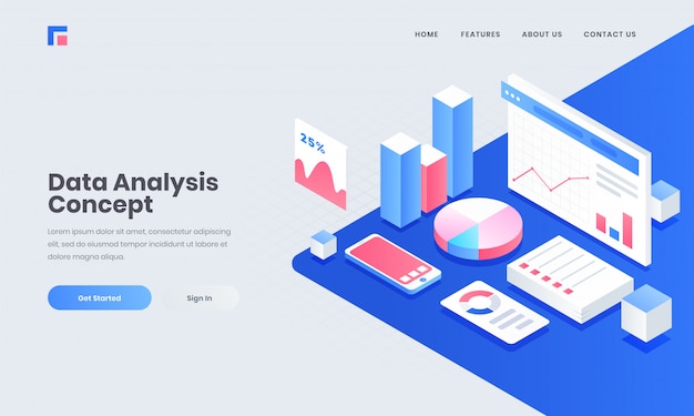 Analyst or developer workplace, isometric illustration of smartphone with infographic elements for Data Analysis and Management concept.