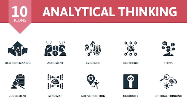 Analytical thinking set creative icons editable elements