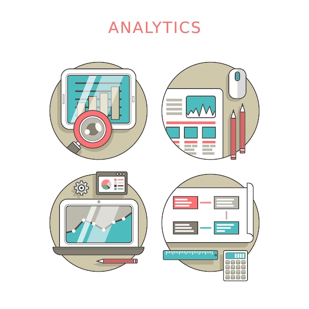 analytics concept set in thin line style