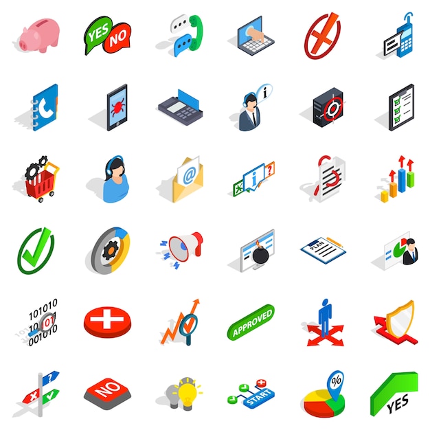 Analytics icons set, isometric style