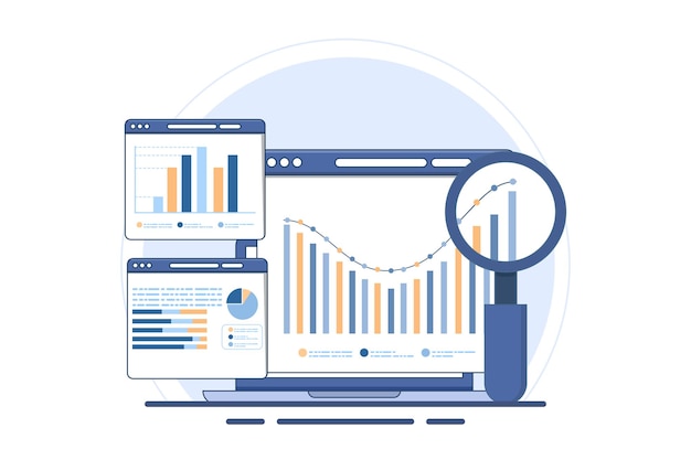 analytics and monitoring concept or web reporting dashboard and data analytics research