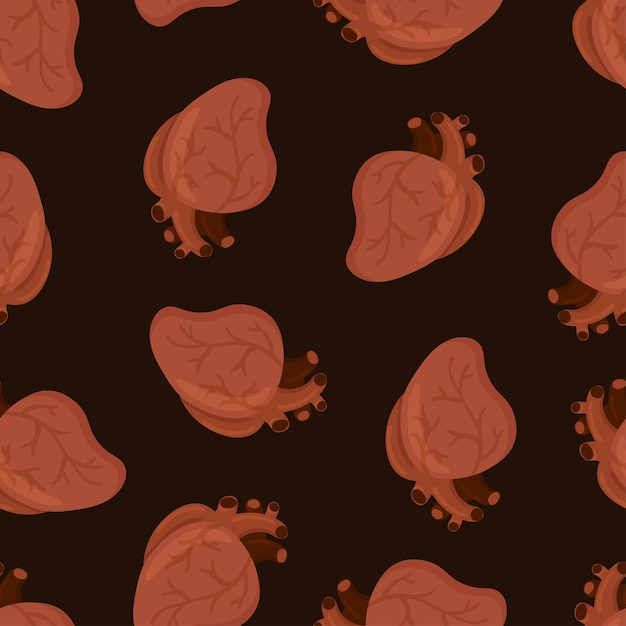 Anatomical scary heart vector seamless pattern