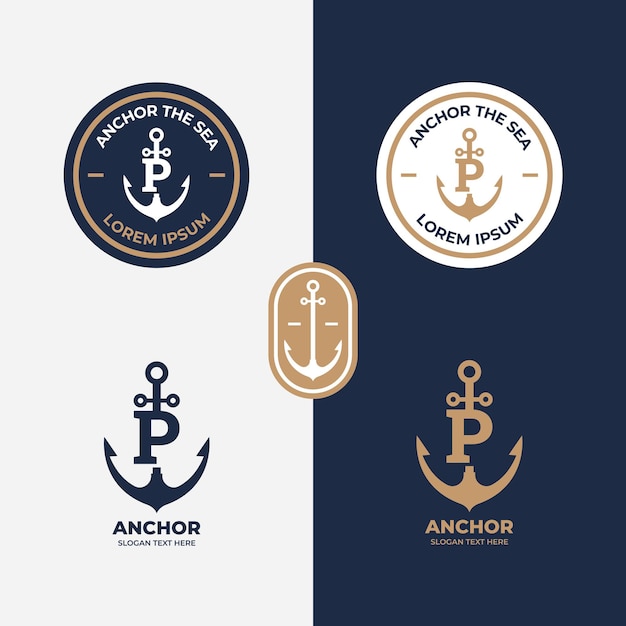 Anchor logo concept marine retro emblems with anchor Anchor icon Line anchor shield luxury logotype