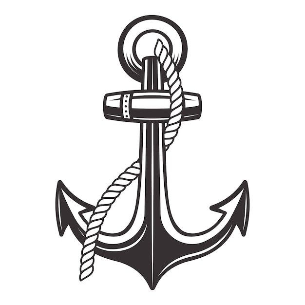 Anchor with rope in vintage monochrome style illustration