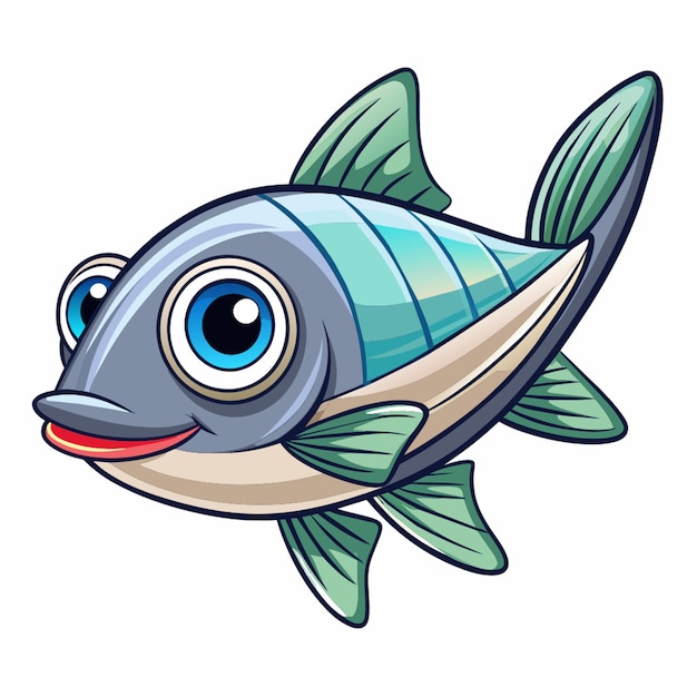 anchovies fish sits vector white background vector illustration kawaii