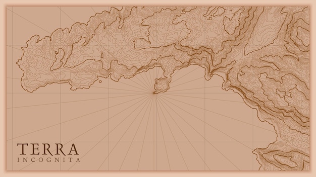 Ancient abstract earth relief old map. Generated conceptual elevation map of fantasy landscape.