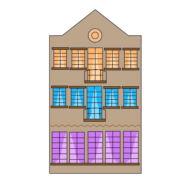 Ancient building with three floors in cartoon style180822