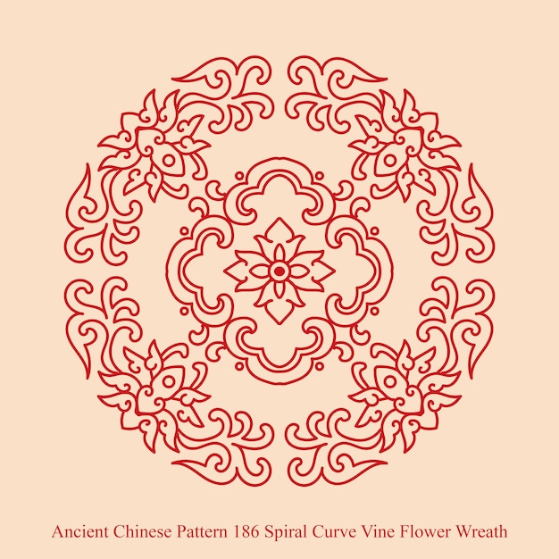 Ancient Chinese Pattern of Spiral Curve Vine Flower Wreath