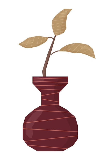 Vector ancient decorative vase with abstract boho branch in doodle style flat vector illustration