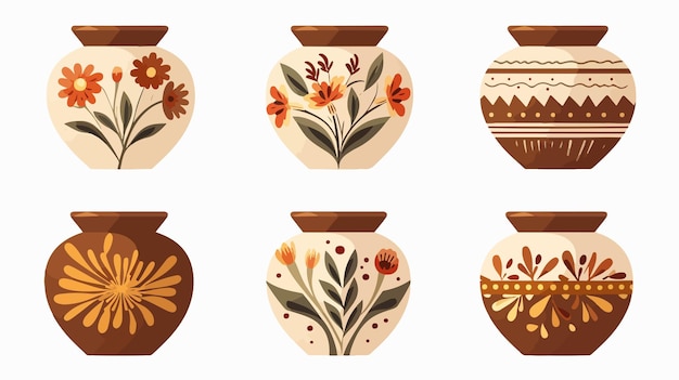 Vector ancient earthenware bowls and jars for decoration