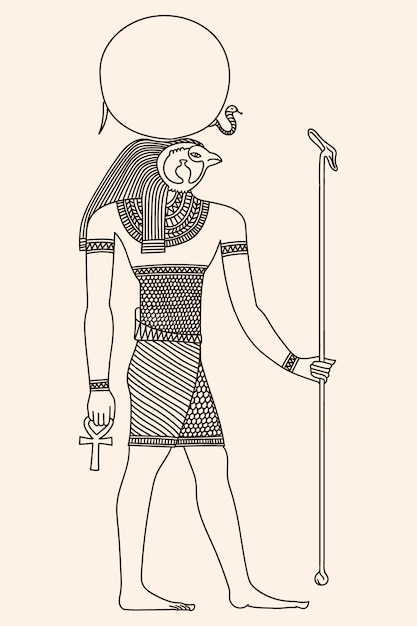 An ancient Egyptian deity with a bird's head and a scepter in her hands. The figure is isolated on a