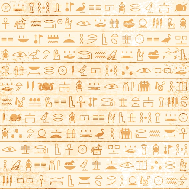 Ancient  egyptian papyrus with hieroglyphs seamless pattern. Historical vector pattern from Ancient Egypt.