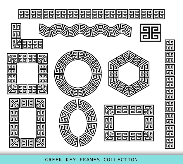 Ancient Greek black frames patterns collection set of antique borders from Greece