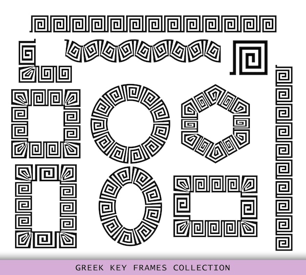 Ancient Greek black frames patterns collection set of antique borders from Greece